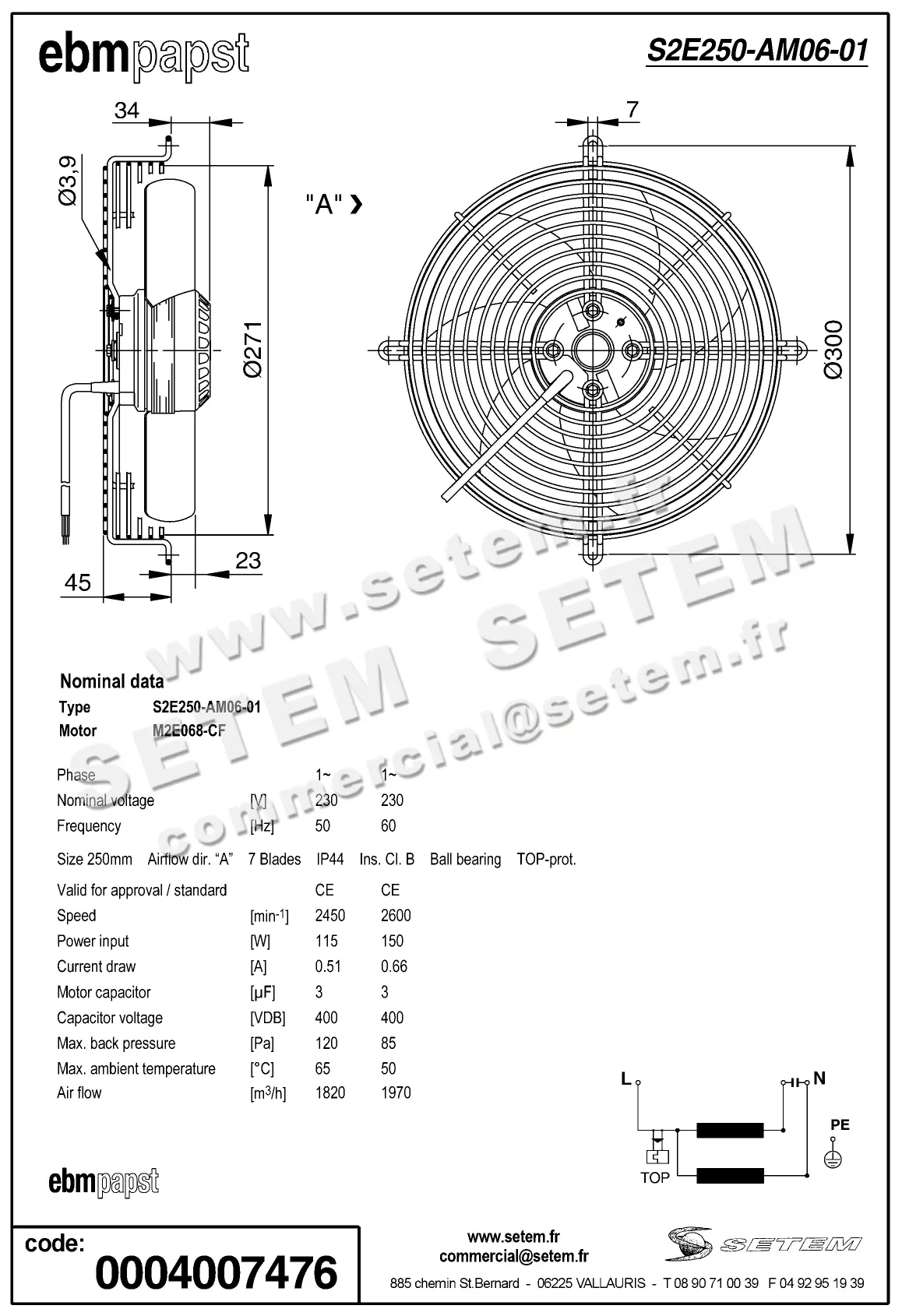 0004104882-VENTILATEUR EBMPAPST S2E250-AM06-01 2