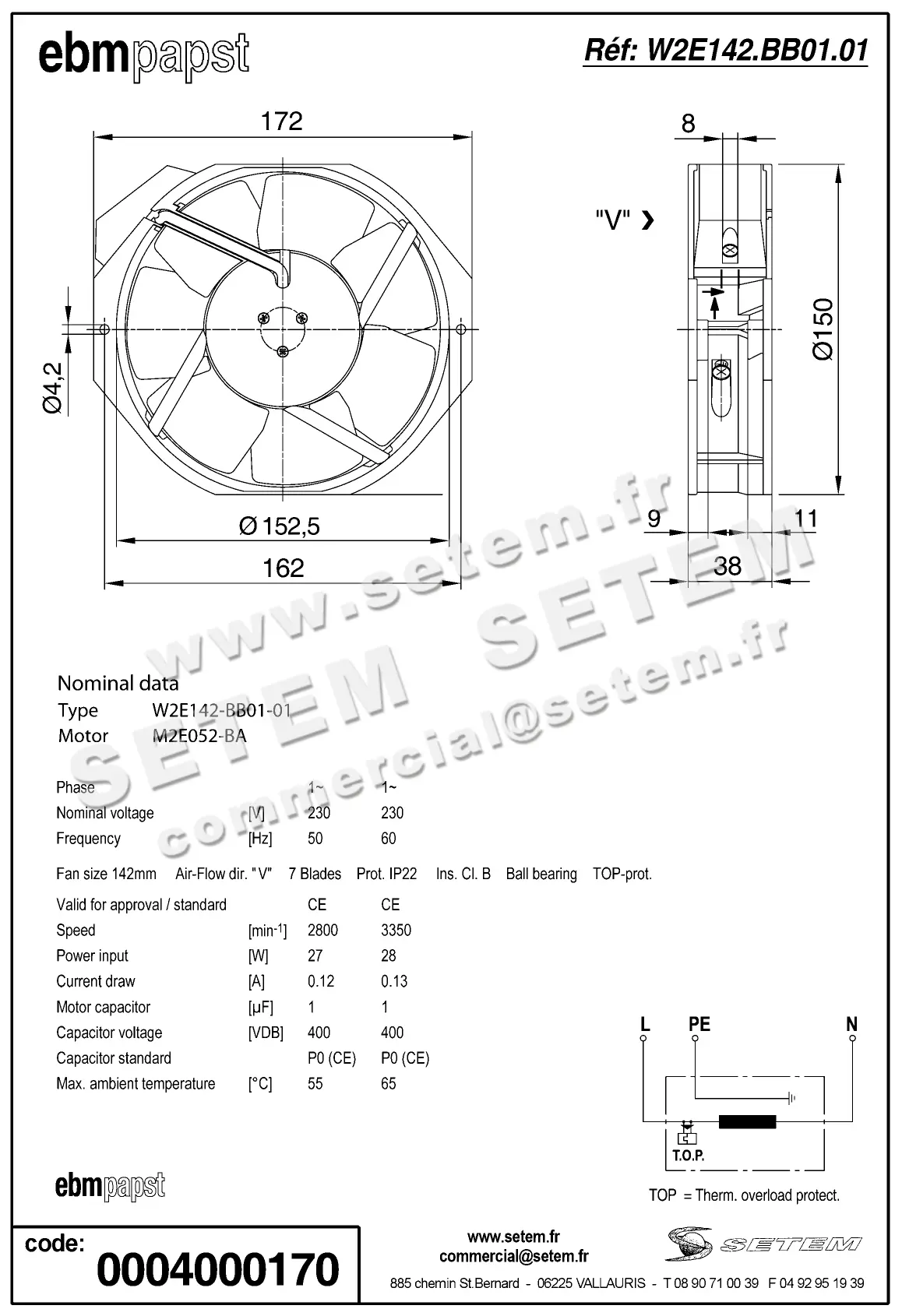 0004104911-VENTILATEUR EBMPAPST W2E142-BB01-01 2
