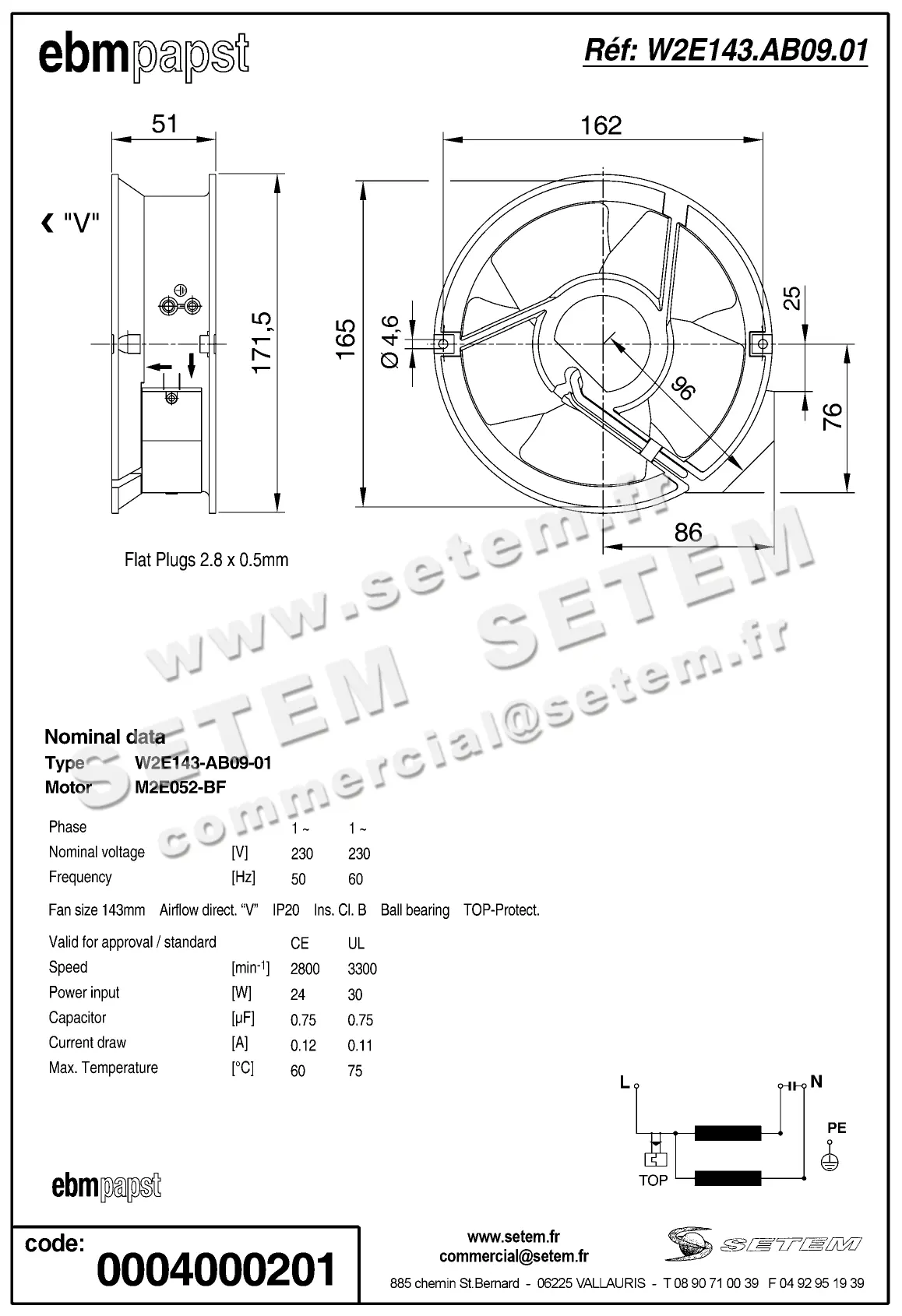 0004104914-VENTILATEUR EBMPAPST W2E143-AB09-01 2