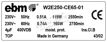 0004104920-VENTILATEUR EBMPAPST W2E250-CE65-01 3
