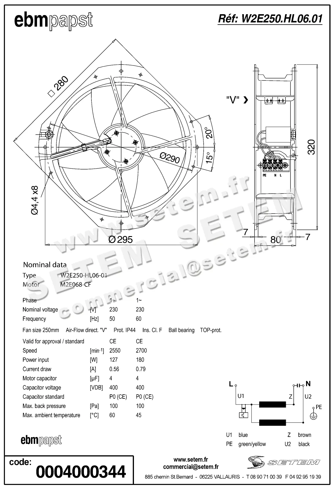 0004104921-VENTILATEUR EBMPAPST W2E250.HL06.01 2