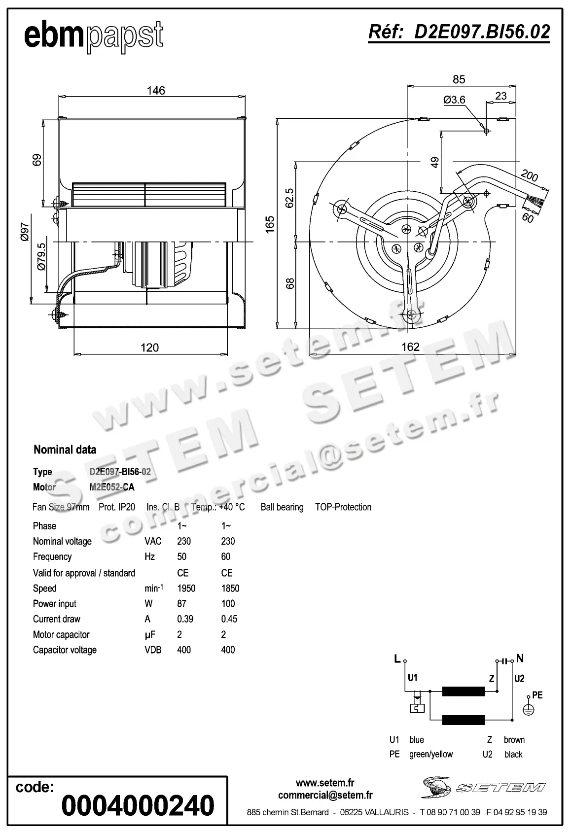 0004104953-VENTILATEUR EBMPAPST D2E097-BI56-02 2
