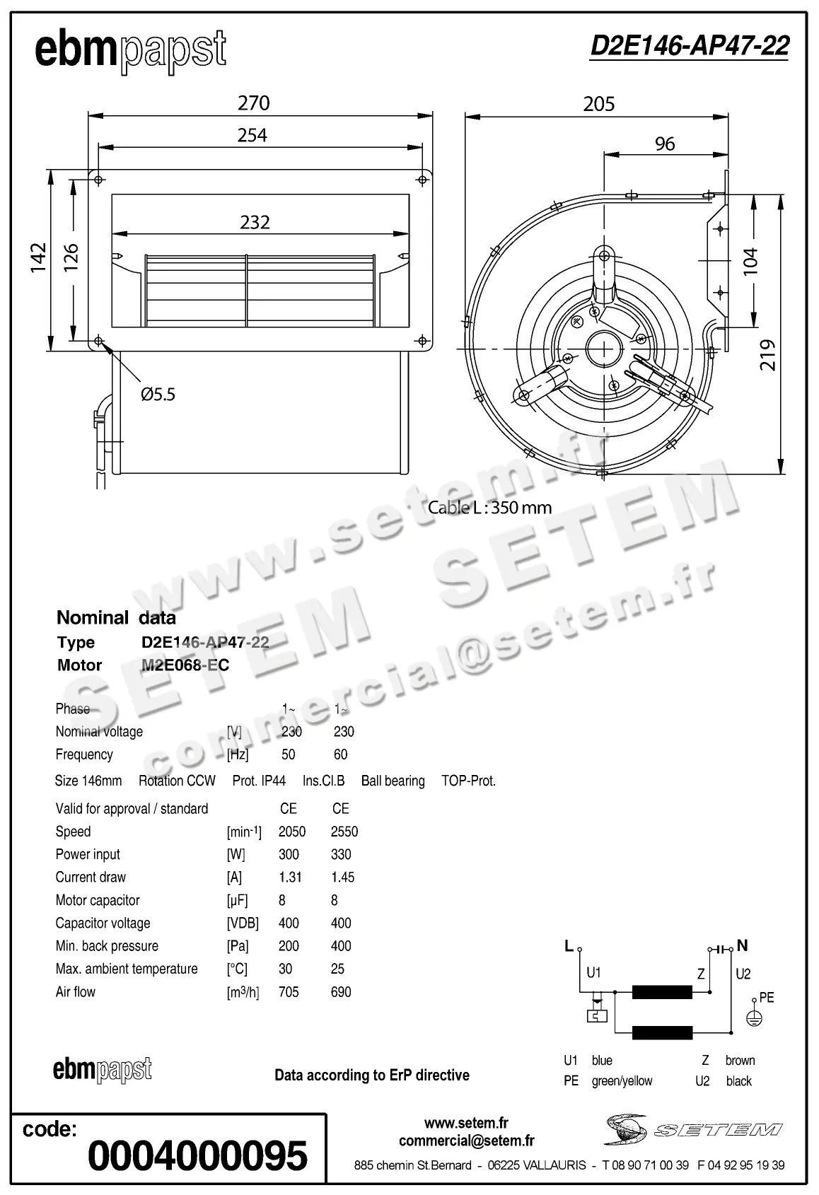 0004104955-VENTILATEUR EBMPAPST D2E146.AP47.22 2
