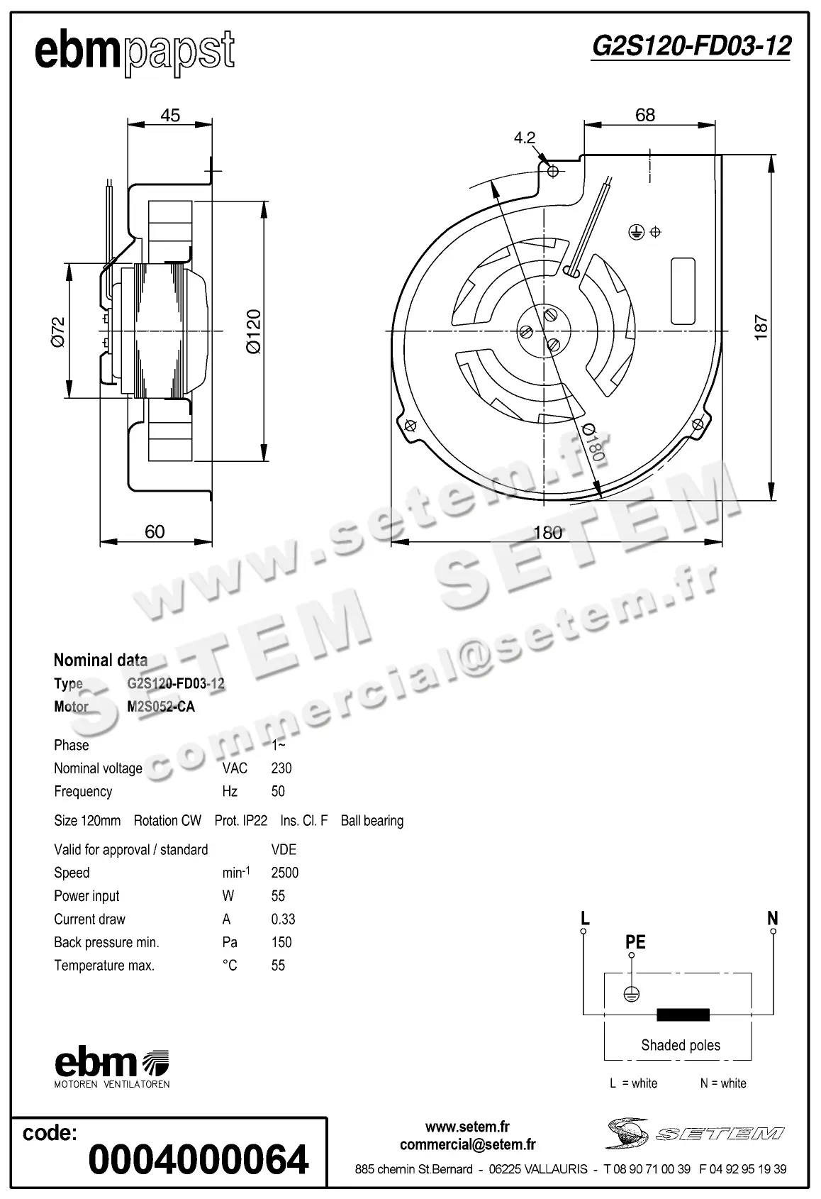 0004104959-VENTILATEUR EBMPAPST G2S120-FD03-12 2