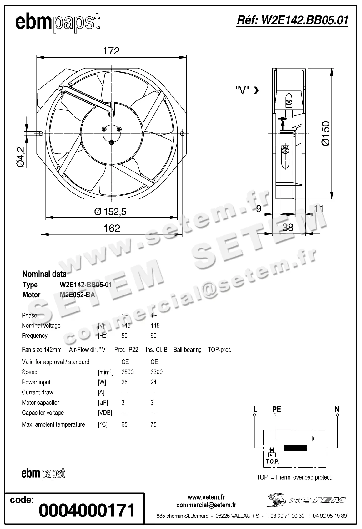 0004104961-VENTILATEUR EBMPAPST W2E142.BB05.01 2