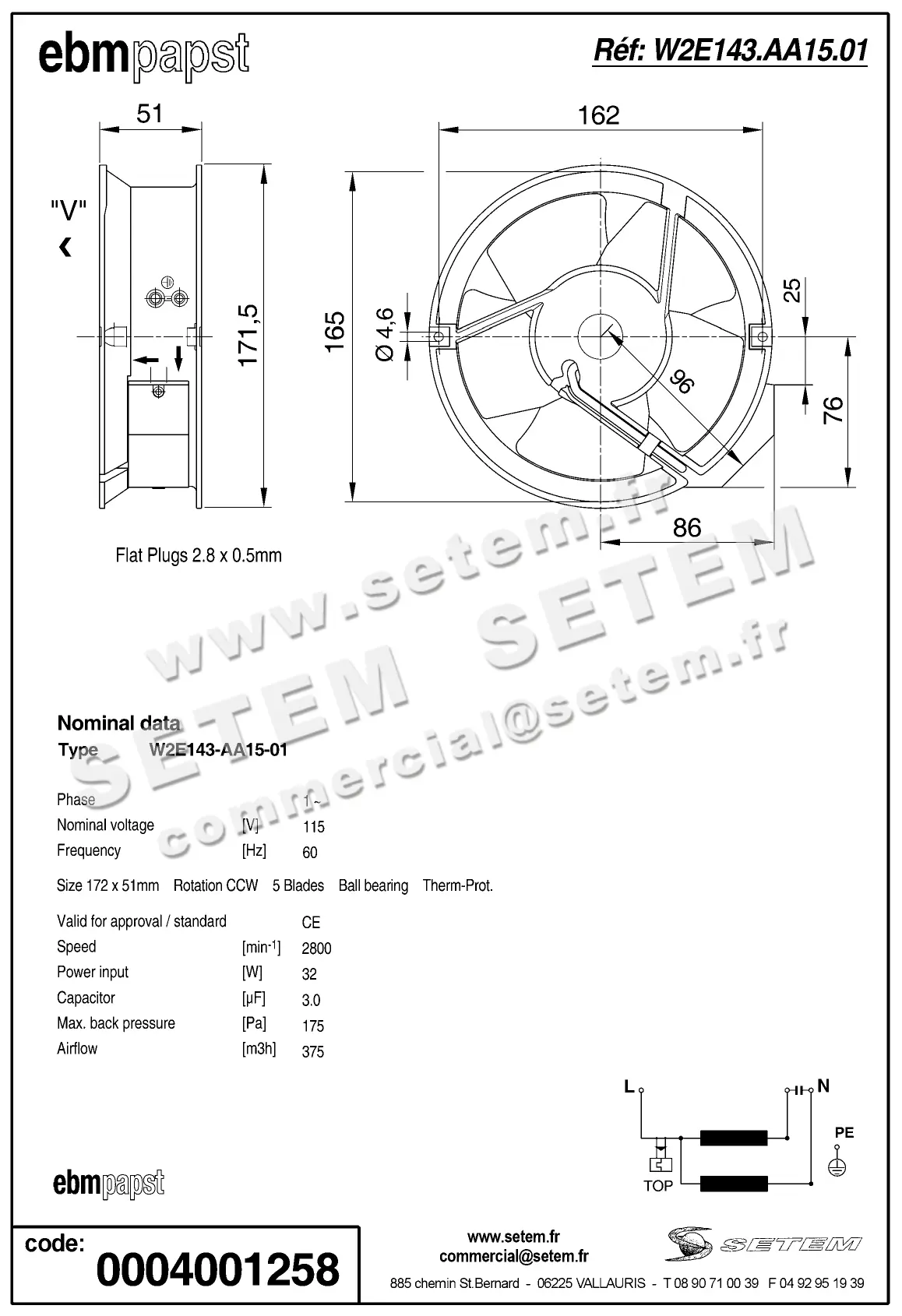 0004104962-VENTILATEUR EBMPAPST W2E143.AA15.01 2