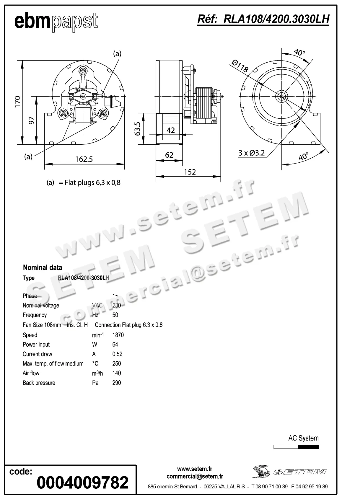 0004104999-VENTILATEUR EBMPAPST RLA108/4200.A72.3030LH.489 2