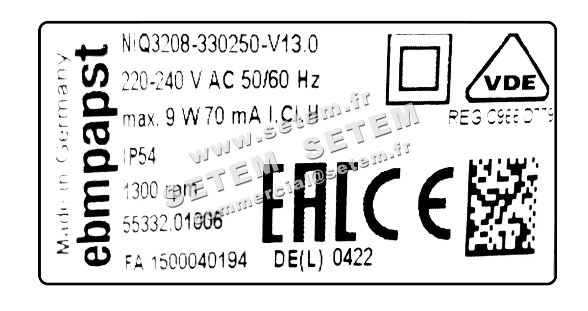 0004105015-VENTILATEUR EBMPAPST NIQ3208-330250-V13.0 *55332.01006* 4