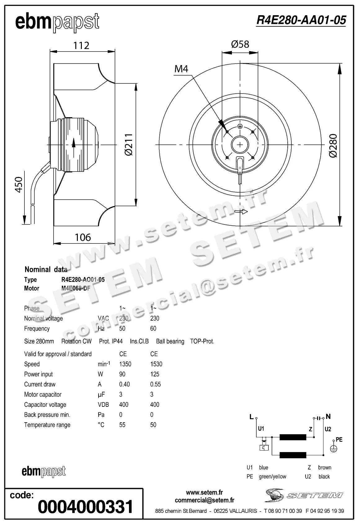 0004105073-MOTOTURBINE EBMPAPST R4E280.AA01.05 2