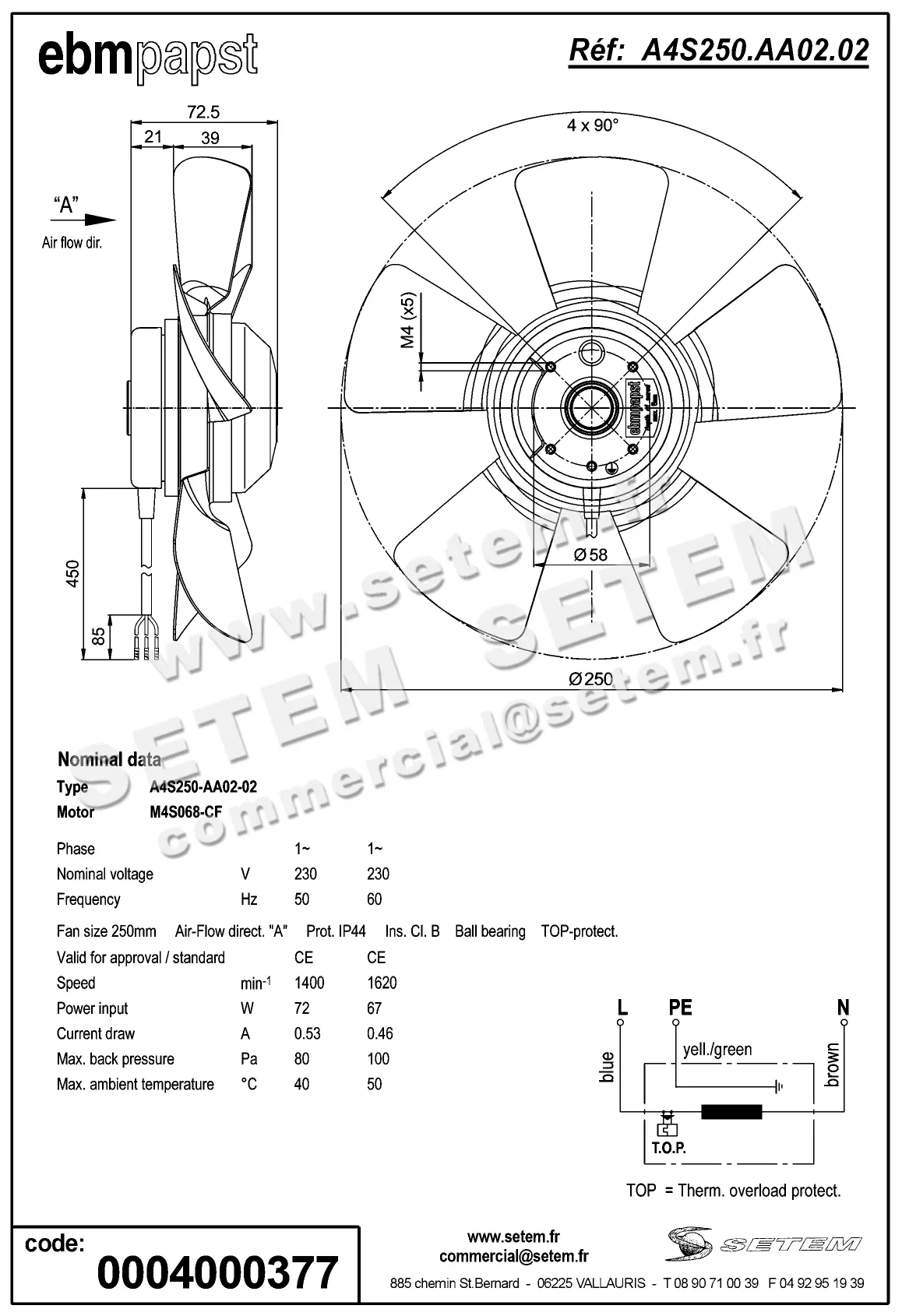 0004105083-MOTOHELICE EBMPAPST A4S250-AA02-02 2