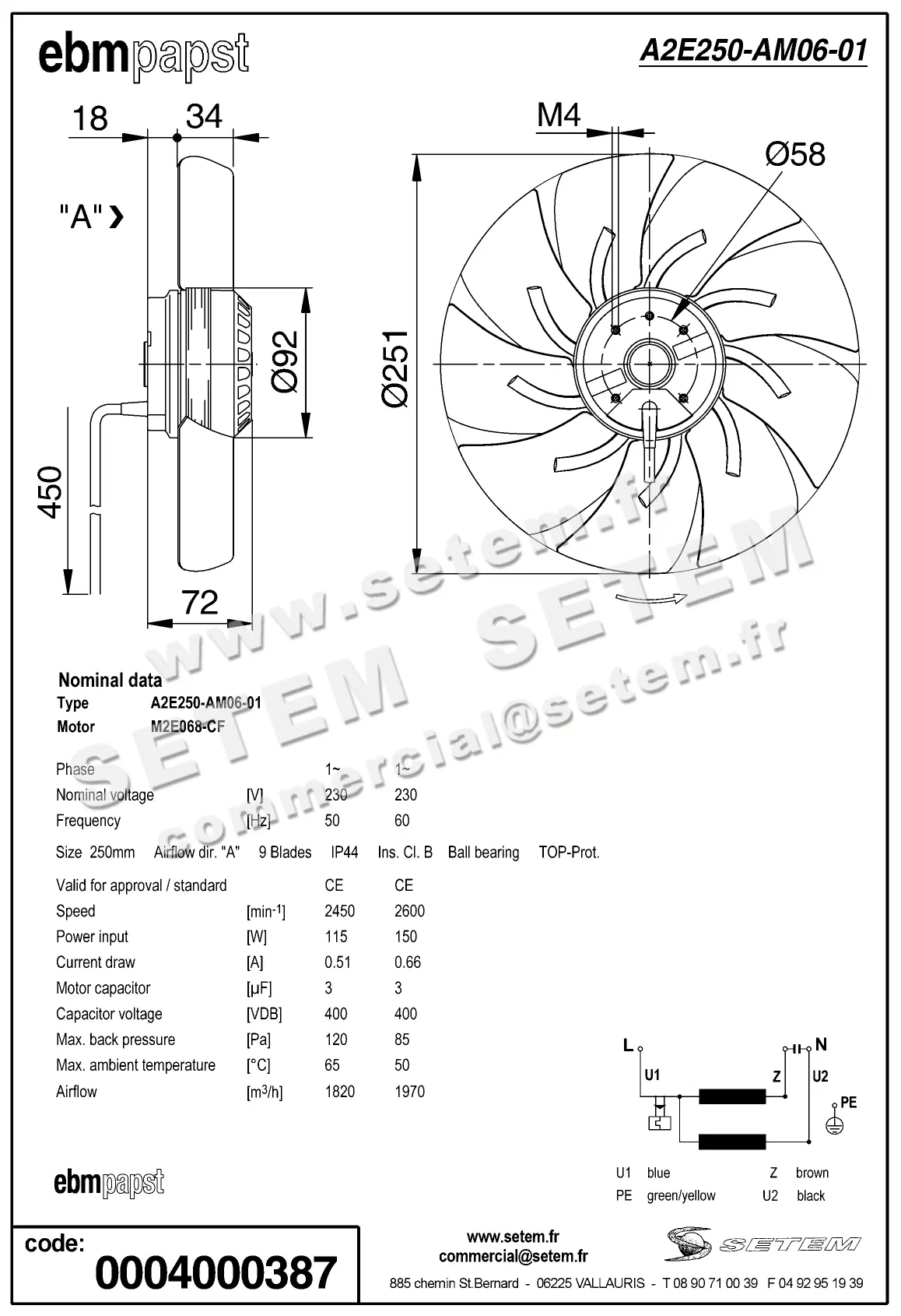 0004105087-MOTOHELICE EBMPAPST A2E250-AM06-01 2