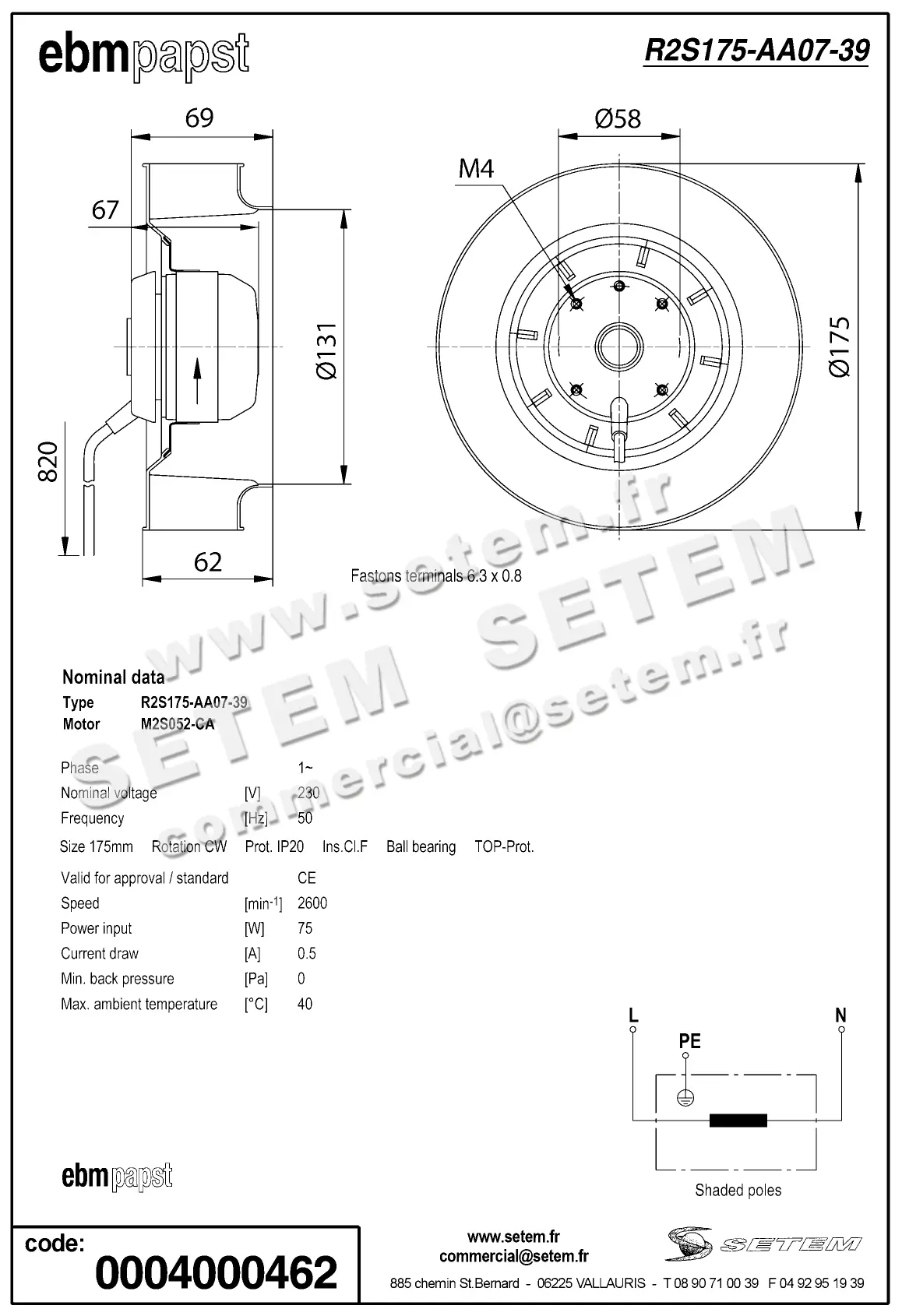 0004105092-MOTOTURBINE EBMPAPST R2S175-AA07-39 2