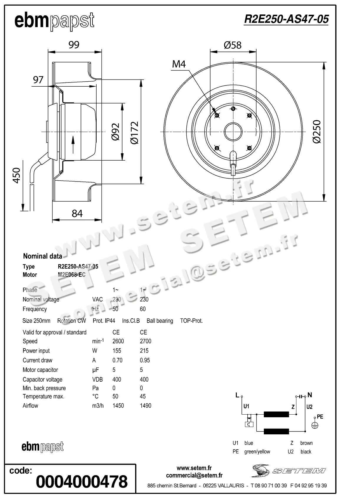 0004105099-MOTOTURBINE EBMPAPST R2E250-AS47-05 3