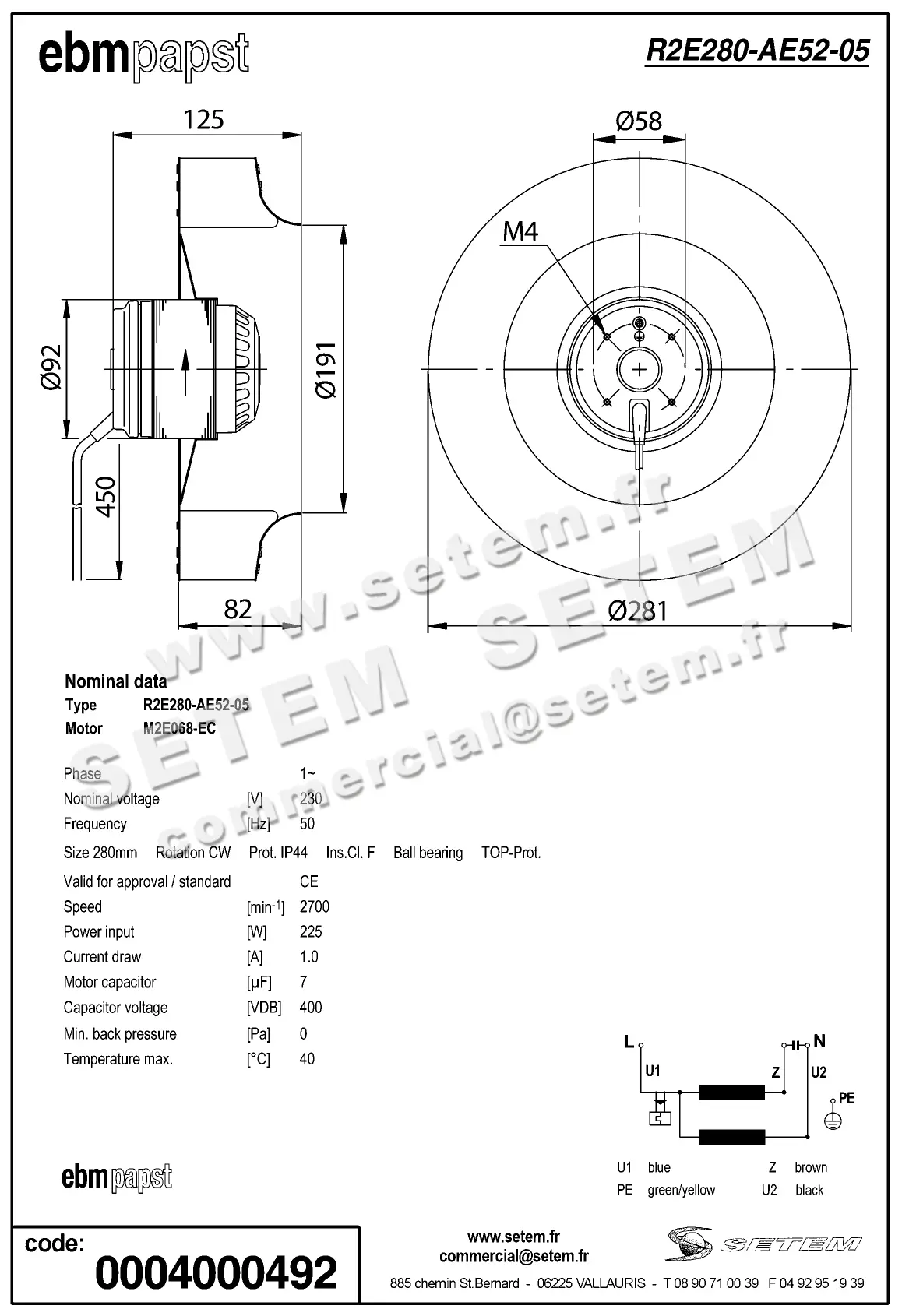 0004105104-MOTOTURBINE EBMPAPST R2E280-AE52-05 2