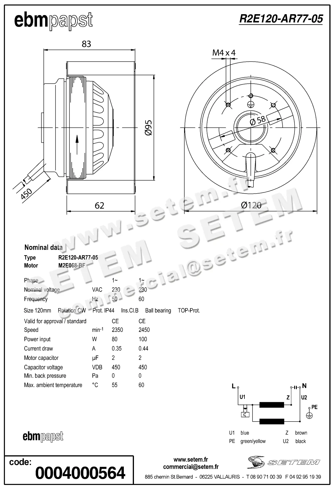 0004105112-MOTOTURBINE EBMPAPST R2E120-AR77-05 2