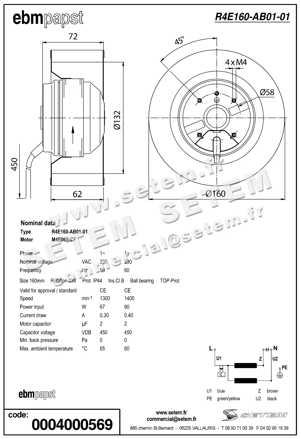 0004105116-MOTOTURBINE EBMPAPST R4E160-AB01-01 2
