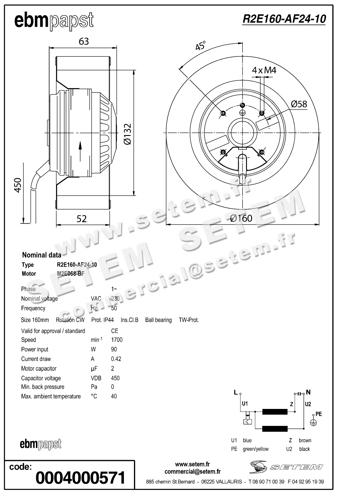 0004105117-MOTOTURBINE EBMPAPST R2E160.AF24.10 3