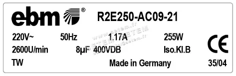 0004105126-MOTOTURBINE EBMPAPST R2E250.AC09.21 2