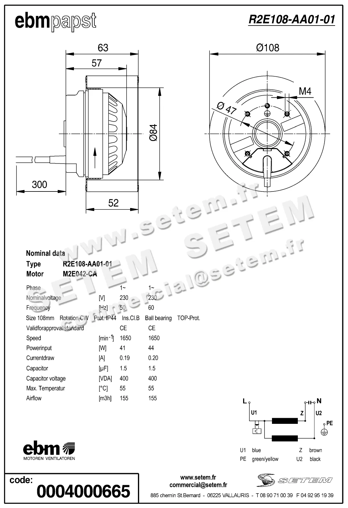 0004105156-MOTOTURBINE EBMPAPST R2E108.AA01.10 2