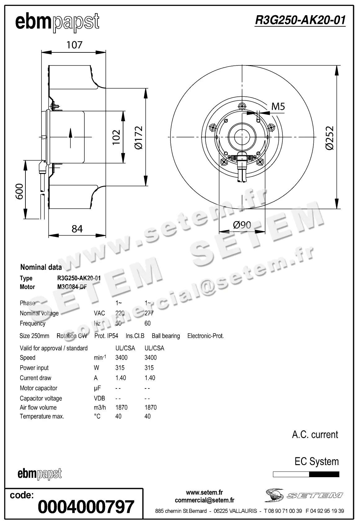 0004105173-MOTOTURBINE EBMPAPST R3G250.AK20.01 2