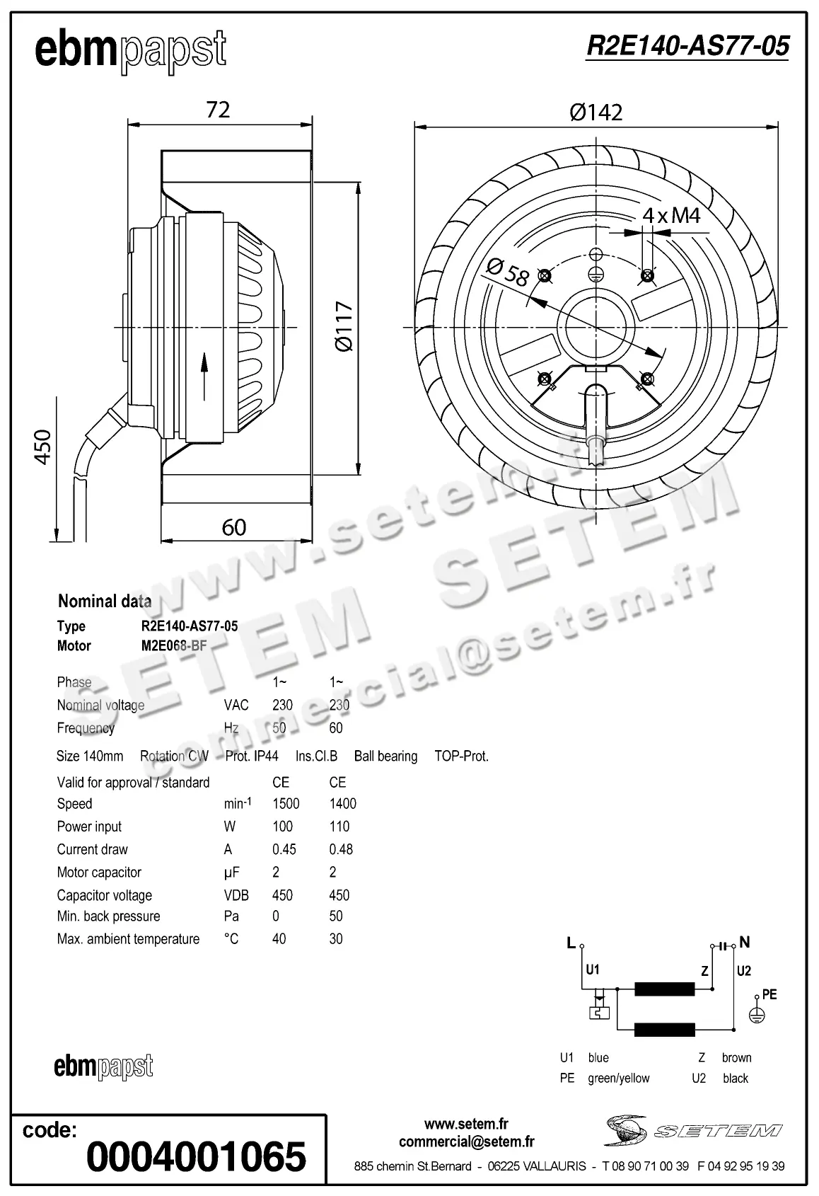 0004105189-MOTOTURBINE EBMPAPST R2E140.AS77.05 2