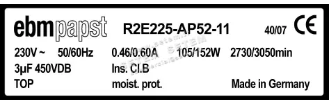 0004105190-MOTOTURBINE EBMPAPST R2E225.AP52.11 2