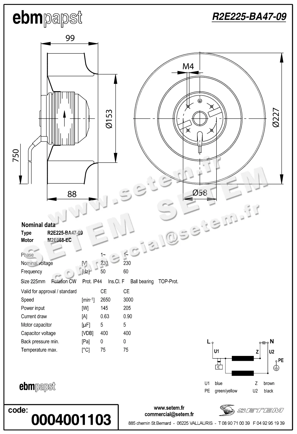 0004105195-MOTOTURBINE EBMPAPST R2E225-BA47-09 2