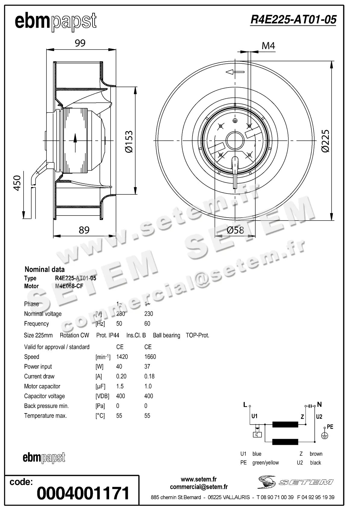 0004105204-MOTOTURBINE EBMPAPST R4E225-AT01-05 2