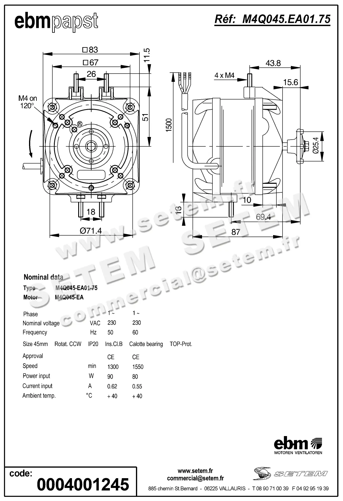 0004105209-MOTEUR EBMPAPST M4Q045.EA01.75 2