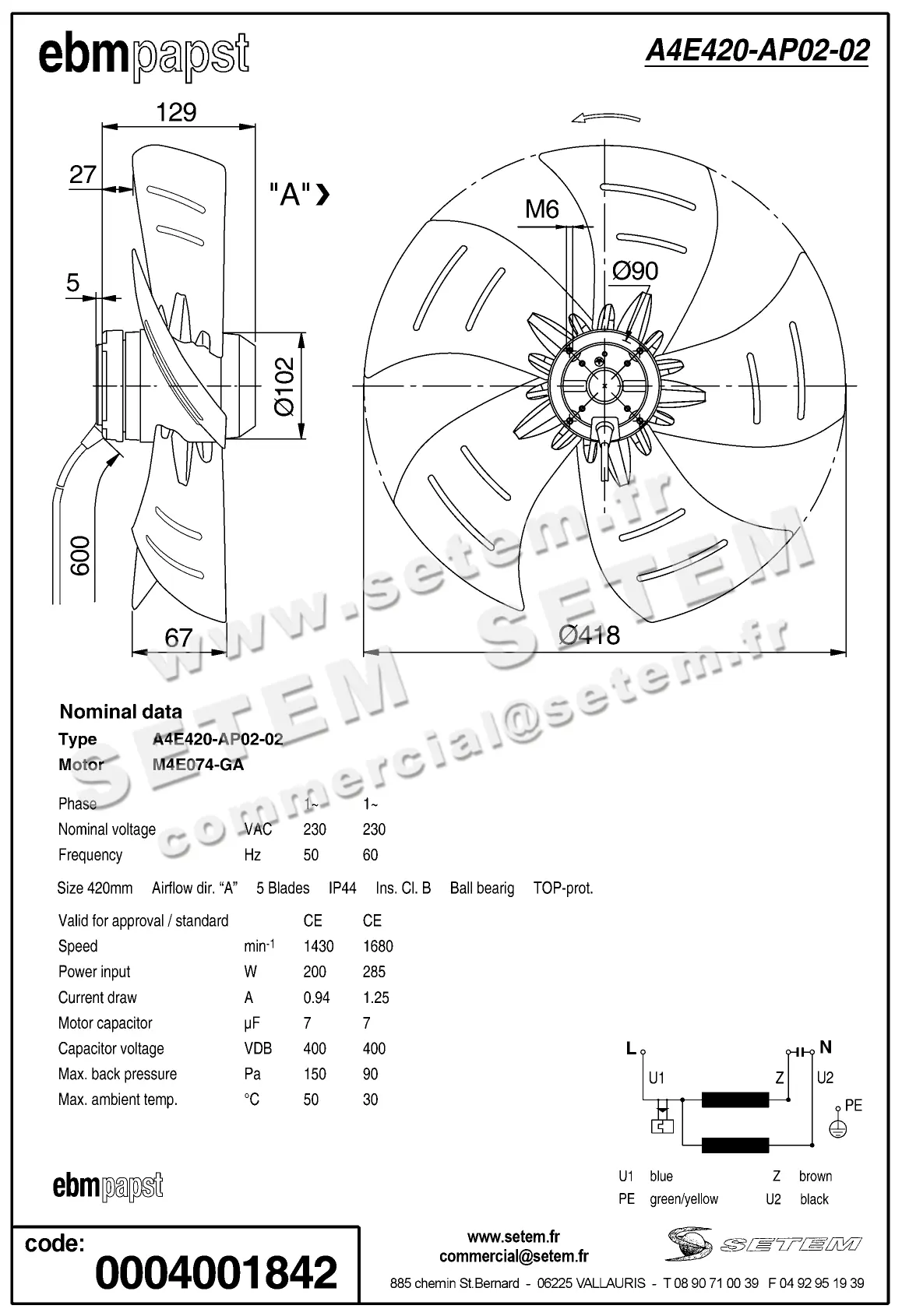 0004105243-MOTOHELICE EBMPAPST A4E420-AP02-02 2