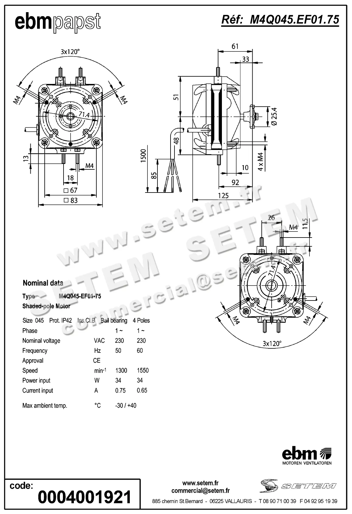 0004105250-MOTEUR EBMPAPST M4Q045.EF01.75 2