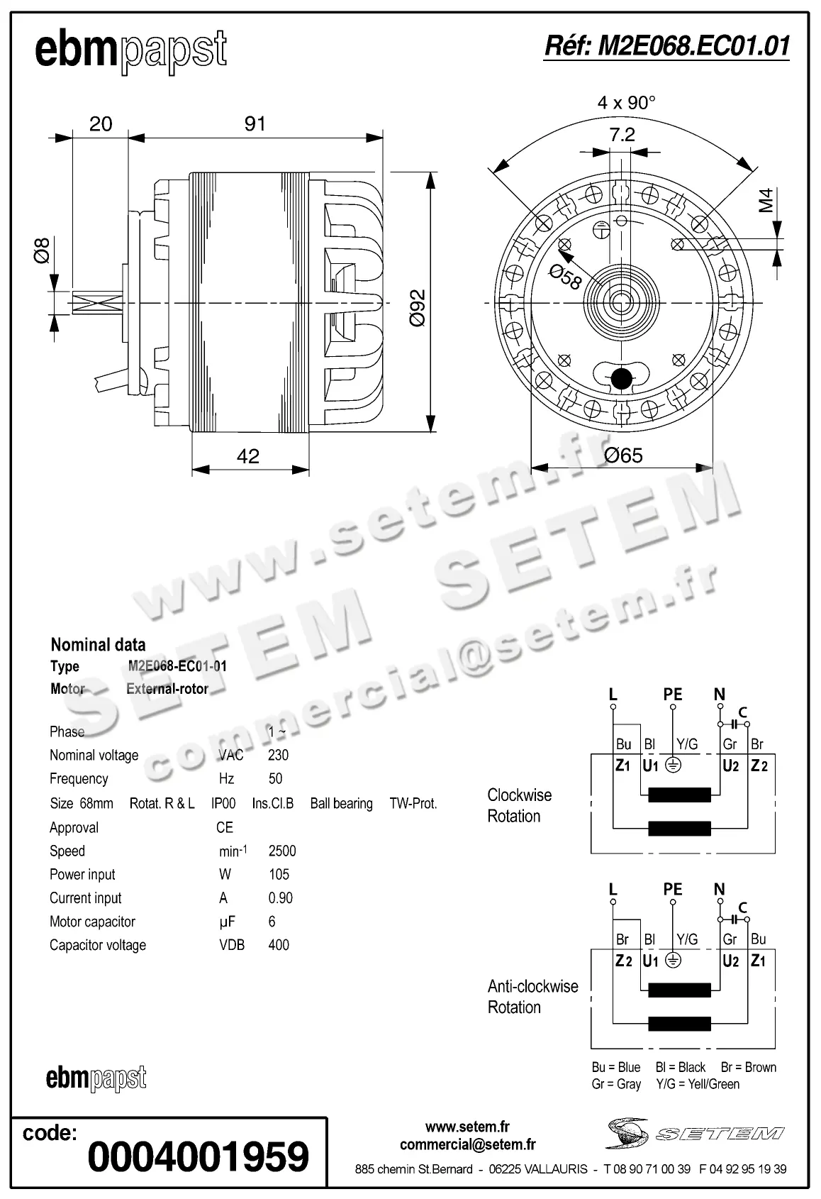 0004105252-MOTEUR EBMPAPST M2E068.EC01.01 2