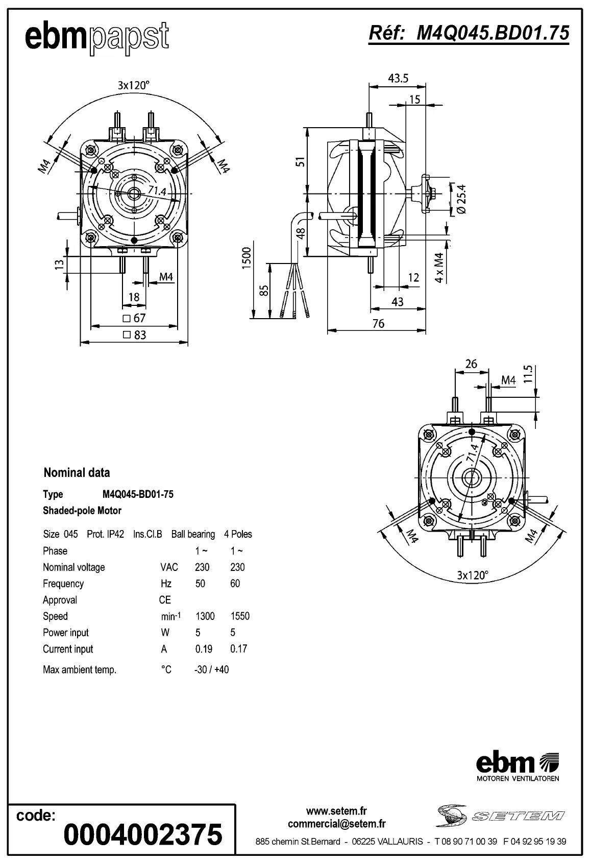 0004105262-MOTEUR EBMPAPST M4Q045-BD01-75 2