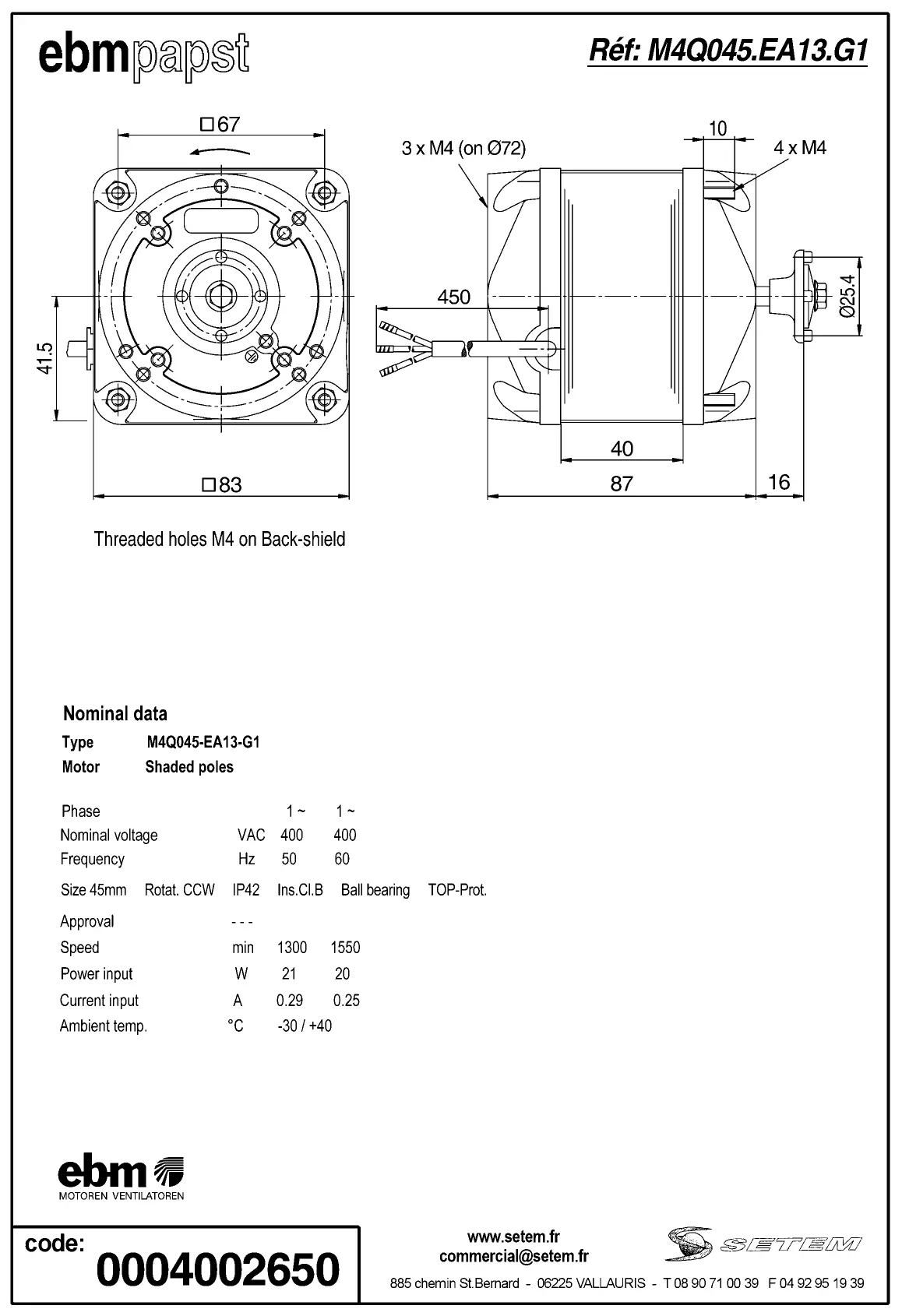 0004105269-MOTEUR EBMPAPST M4Q045.EA13.G1 2