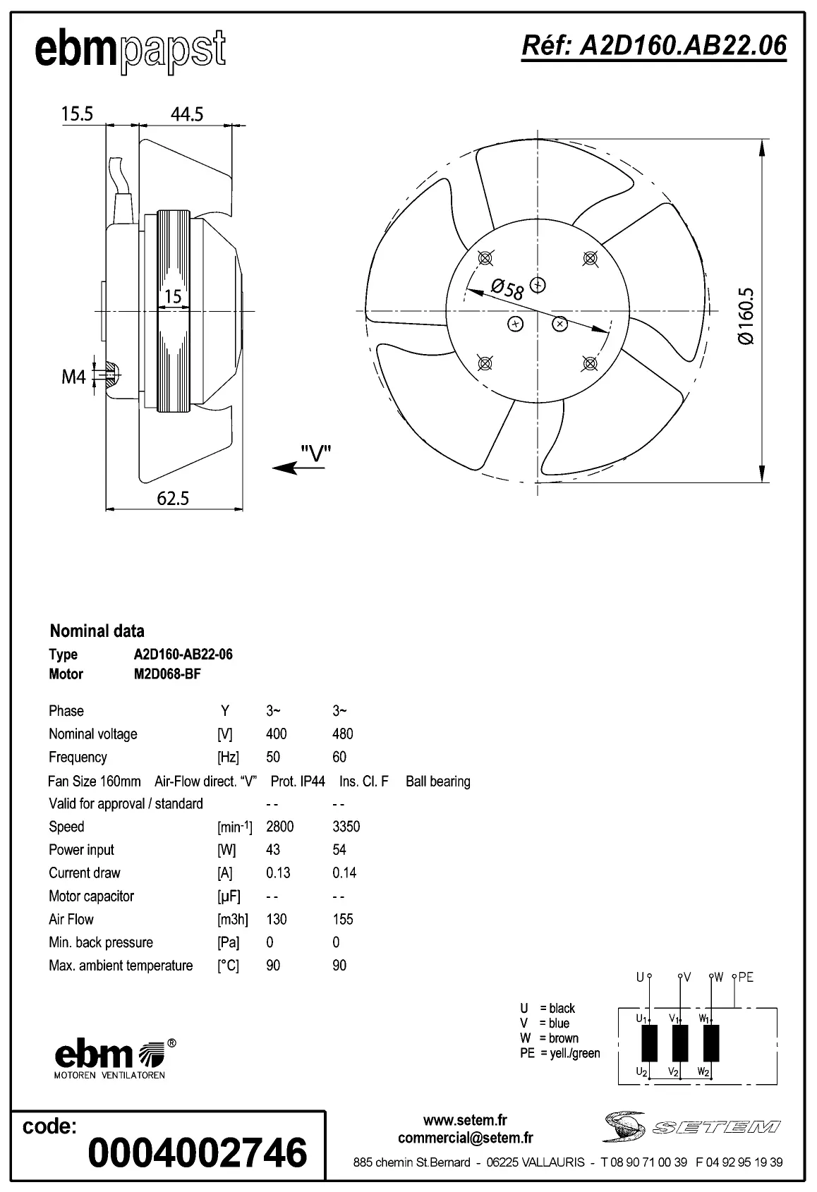 0004105272-MOTOHELICE EBMPAPST A2D160-AB22-06 2