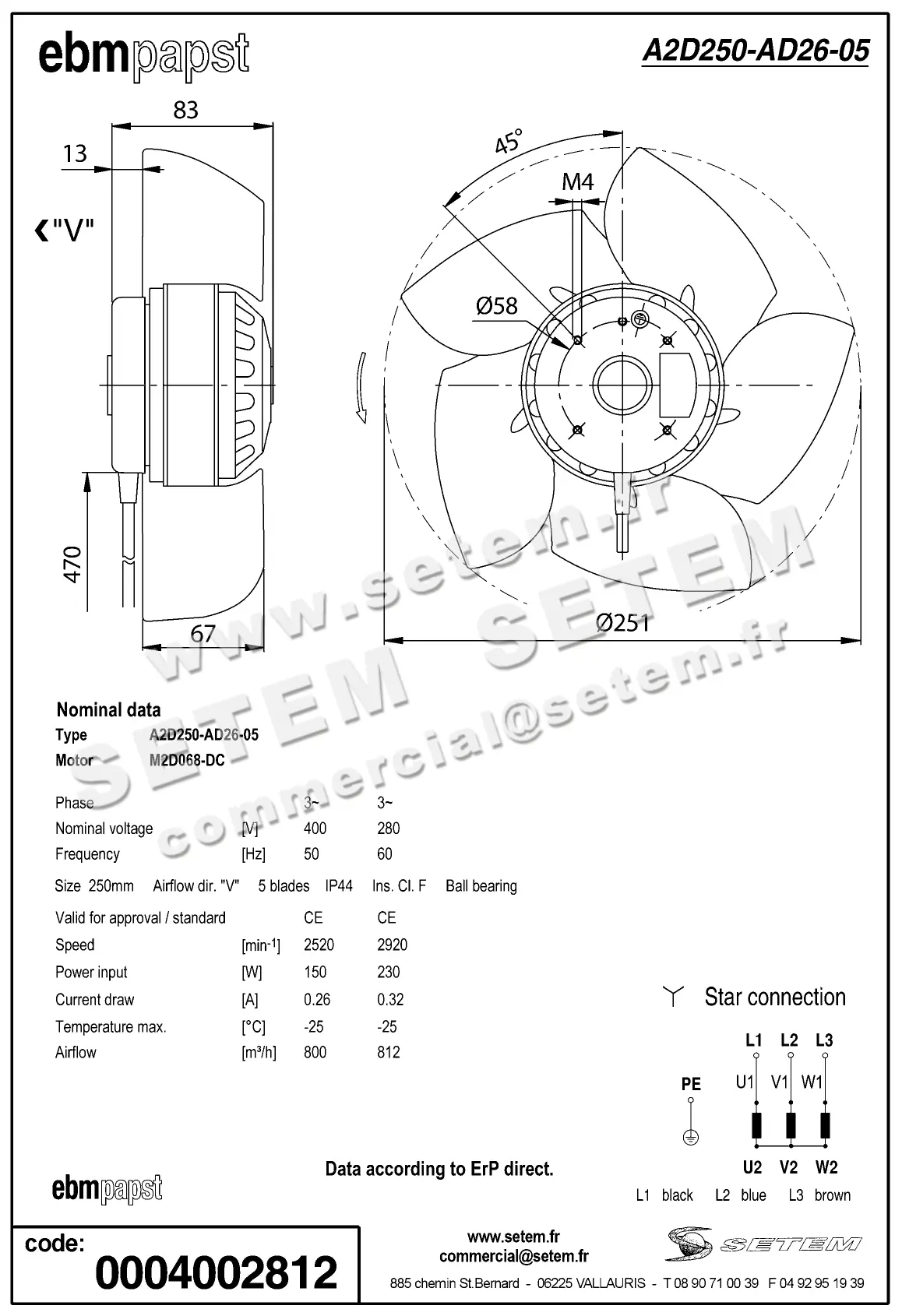 0004105280-MOTOHELICE EBMPAPST A2D250-AD26-05 2