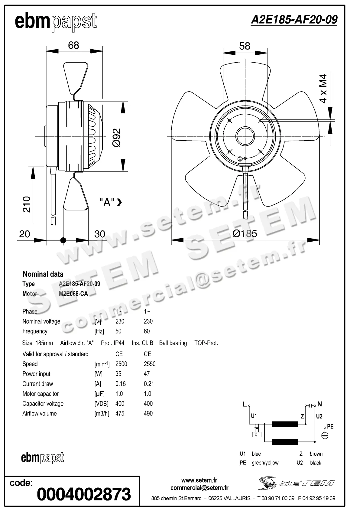 0004105281-MOTOHELICE EBMPAPST A2E185.AF20.09 2