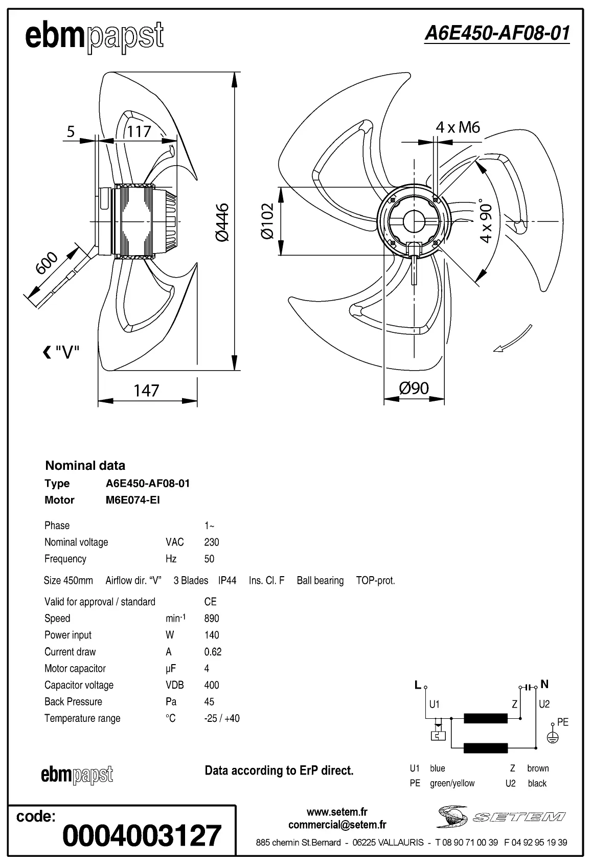 0004105303-MOTOHELICE EBMPAPST A6E450-AF08-01 2