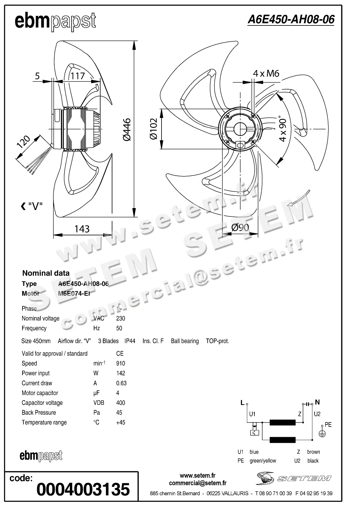 0004105304-MOTOHELICE EBMPAPST A6E450.AH08.06 2