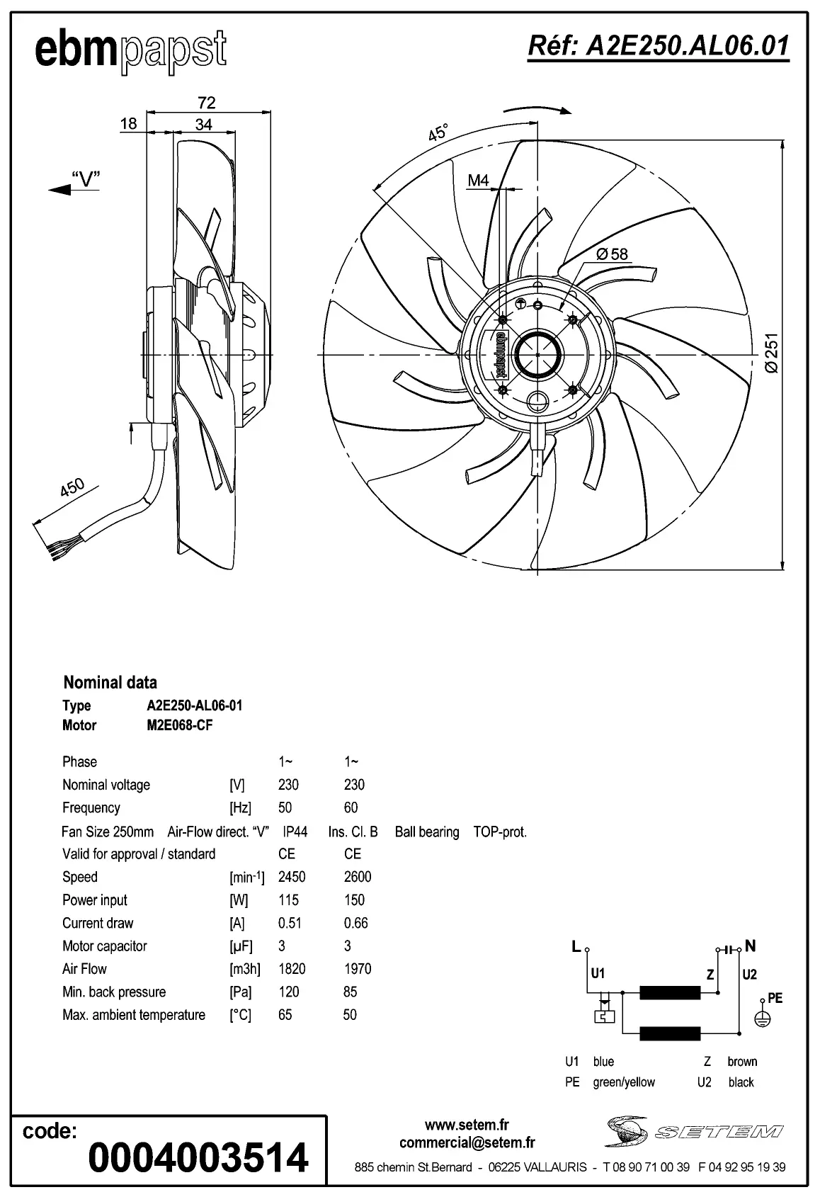0004105311-MOTOHELICE EBMPAPST A2E250.AL06.01 2