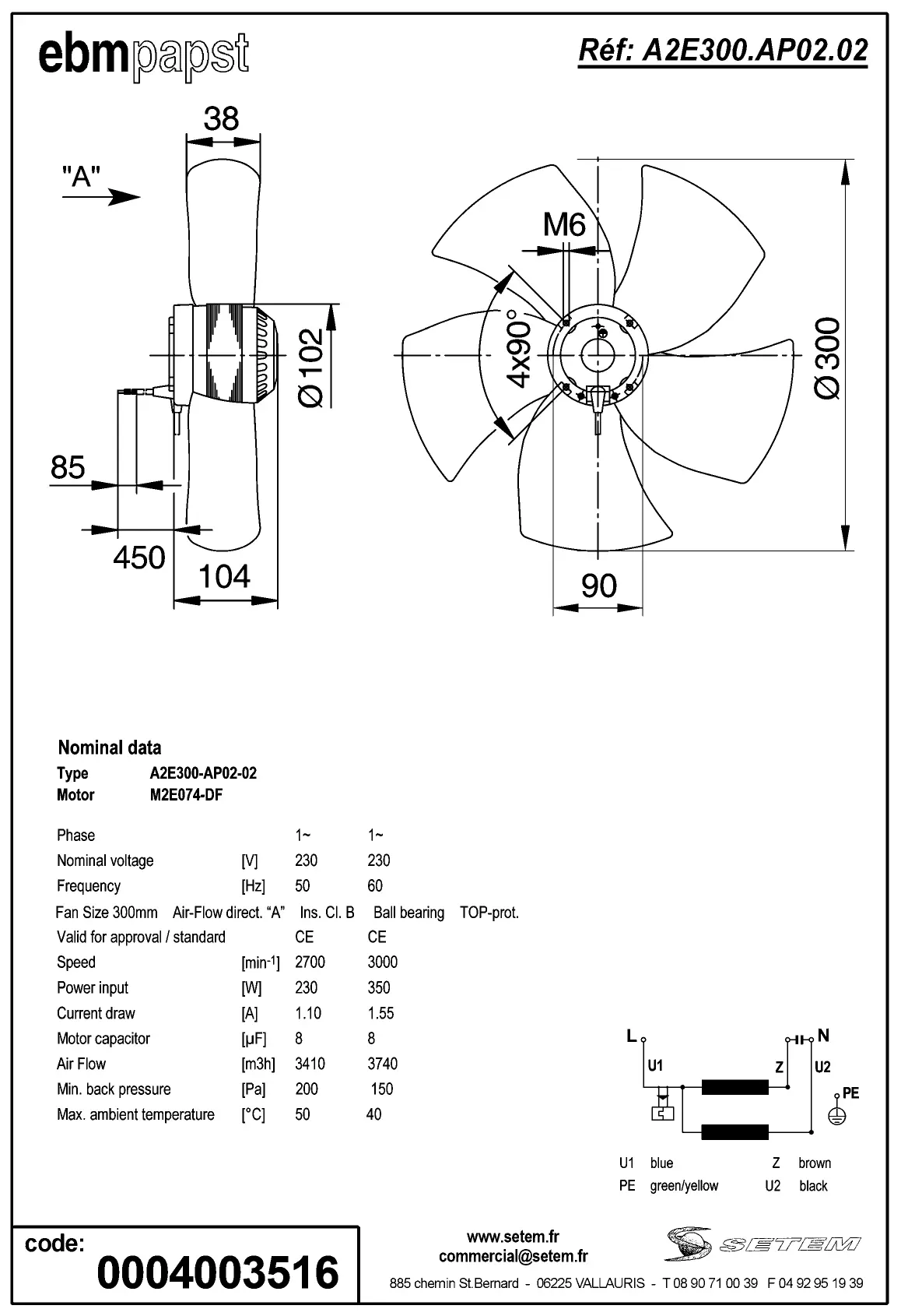 0004105313-MOTOHELICE EBMPAPST A2E300.AP02.02 2