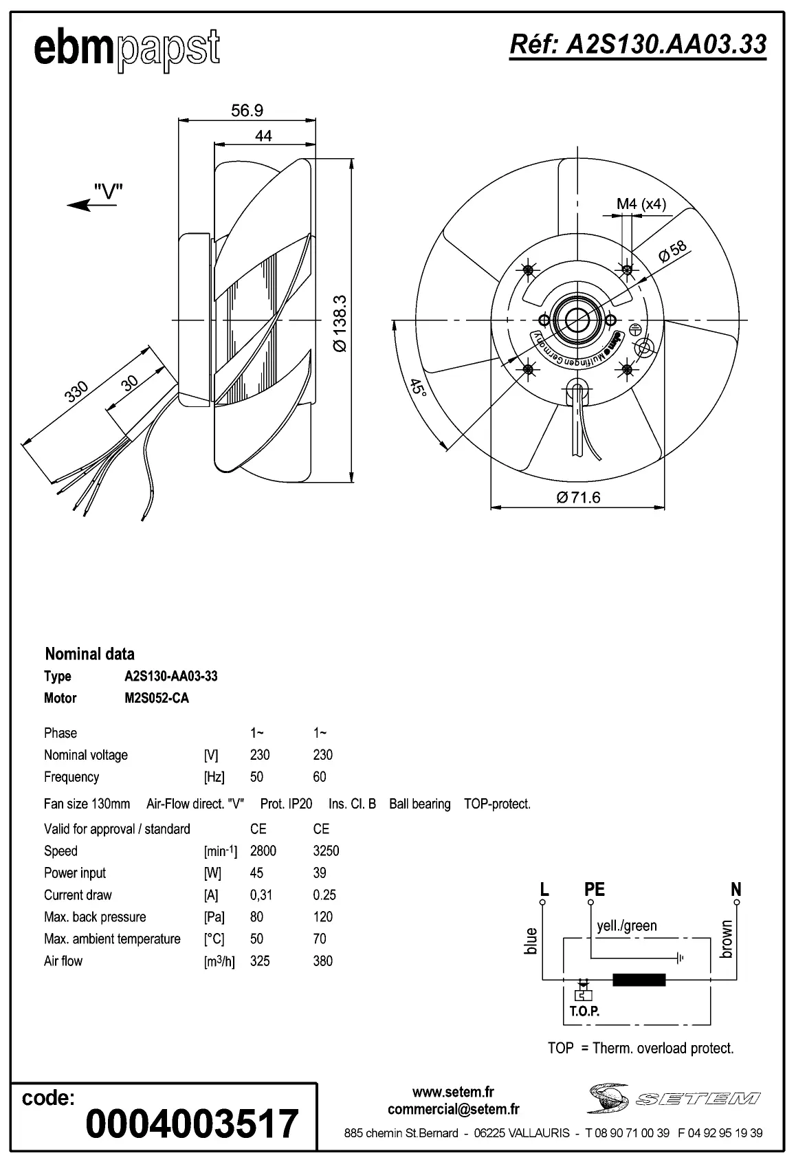 0004105314-MOTOHELICE EBMPAPST A2S130.AA03.33 2