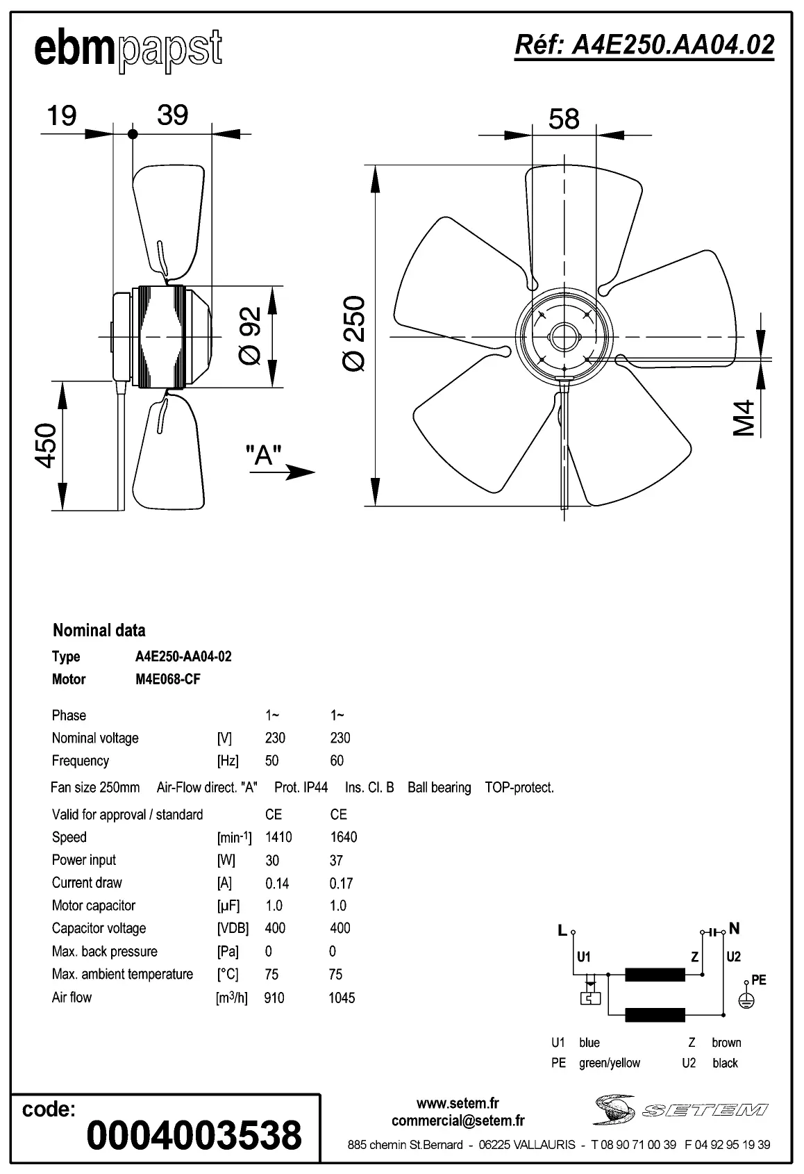 0004105328-MOTOHELICE EBMPAPST A4E250.AA04.02 2