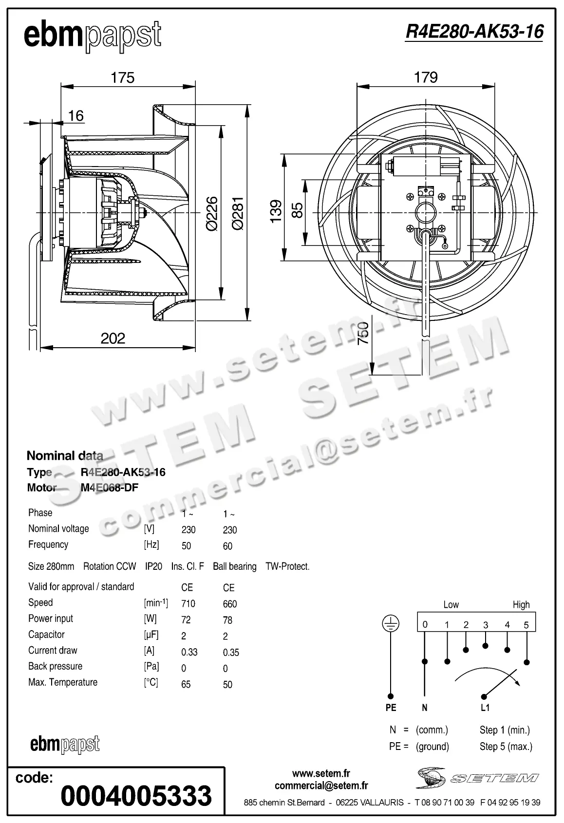 0004105333-MOTOTURBINE EBMPAPST R4E280.AK53.16 2