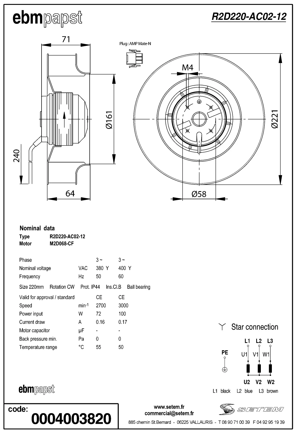 0004105341-MOTOTURBINE EBMPAPST R2D220-AC02-12 2
