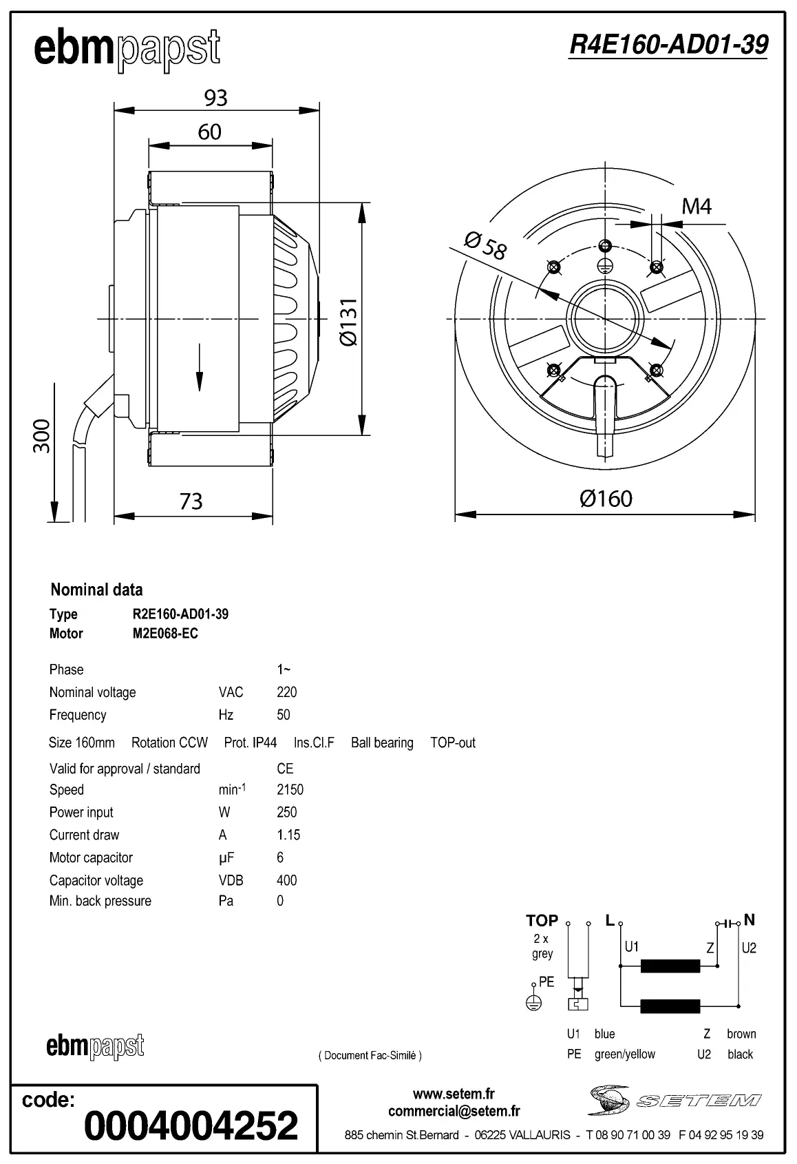 0004105355-MOTOTURBINE EBMPAPST R2E160.AD01.39 2