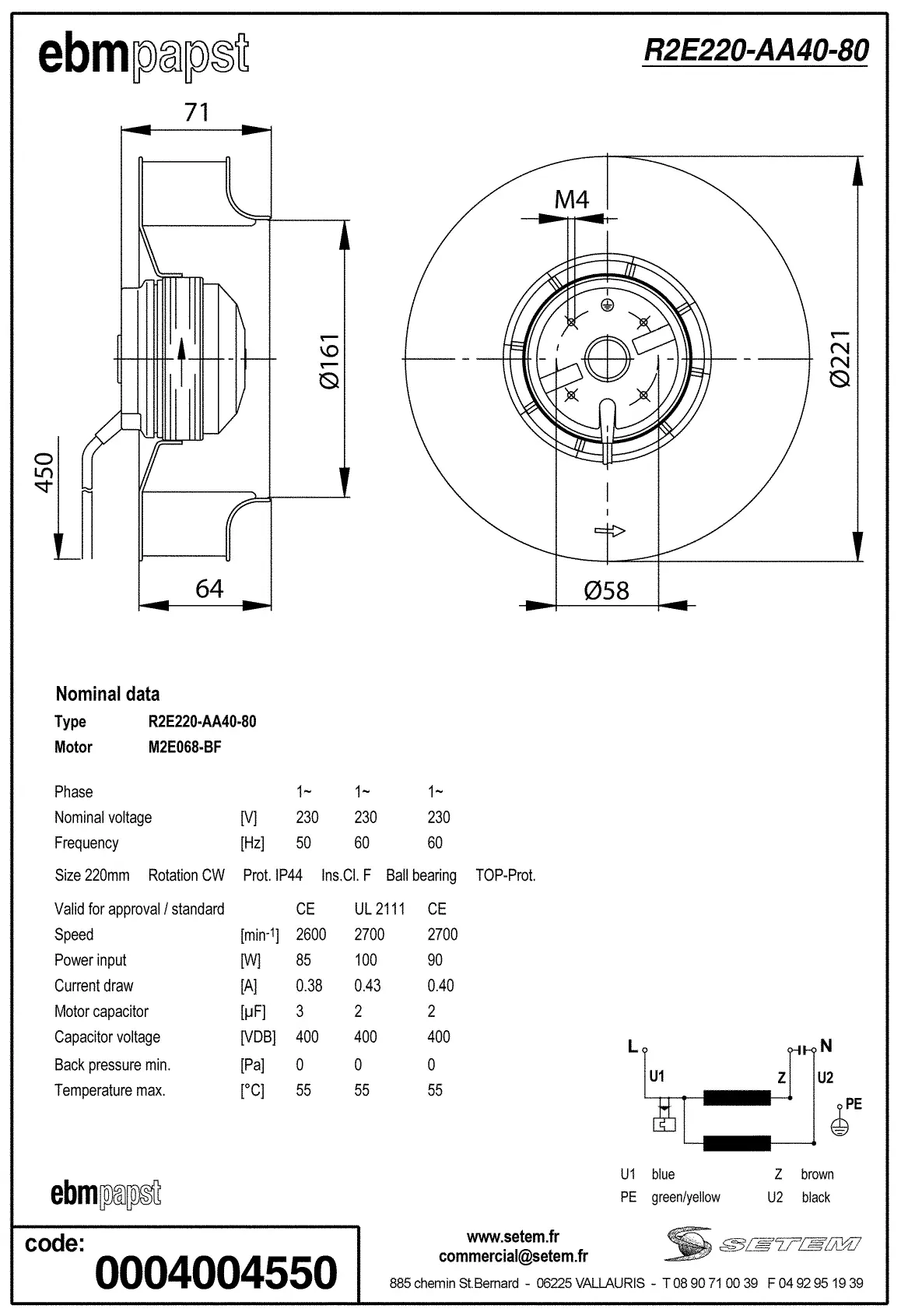 0004105369-MOTOTURBINE EBMPAPST R2E220.AA40.80 2