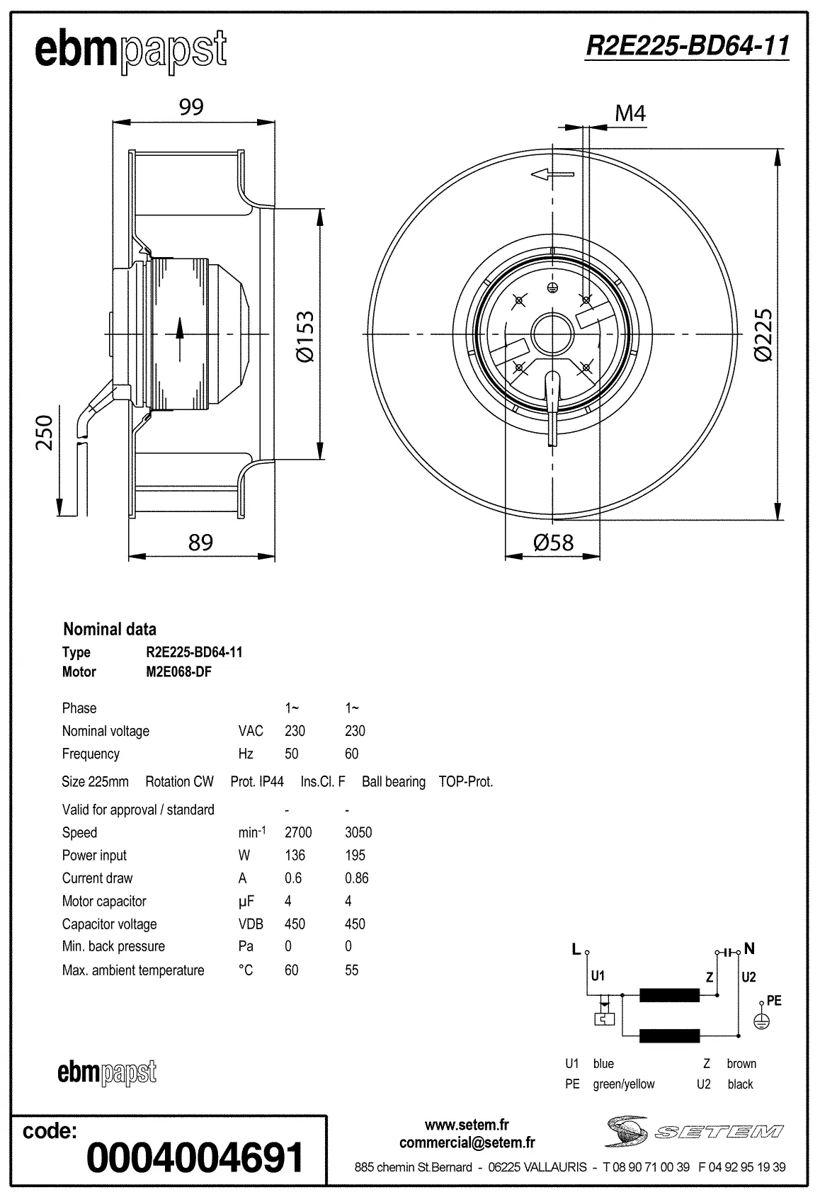 0004105373-MOTOTURBINE EBMPAPST R2E225.BD64.11 2