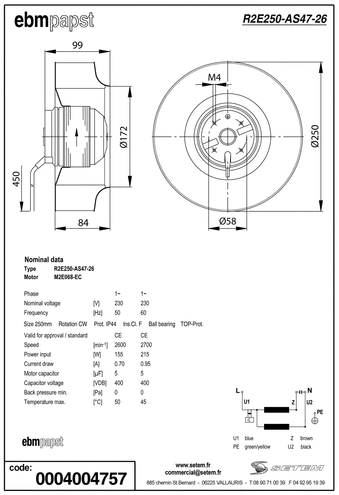 0004105377-MOTOTURBINE EBMPAPST R2E250.AS47.26 2