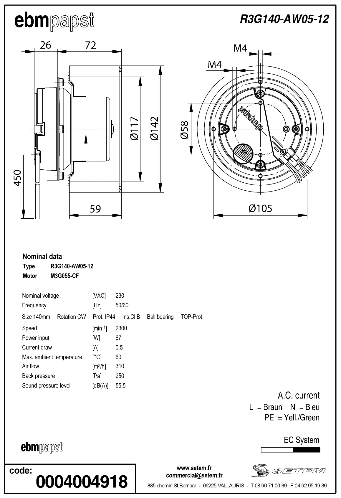 0004105384-MOTOTURBINE EBMPAPST R3G140.AW05.12 2